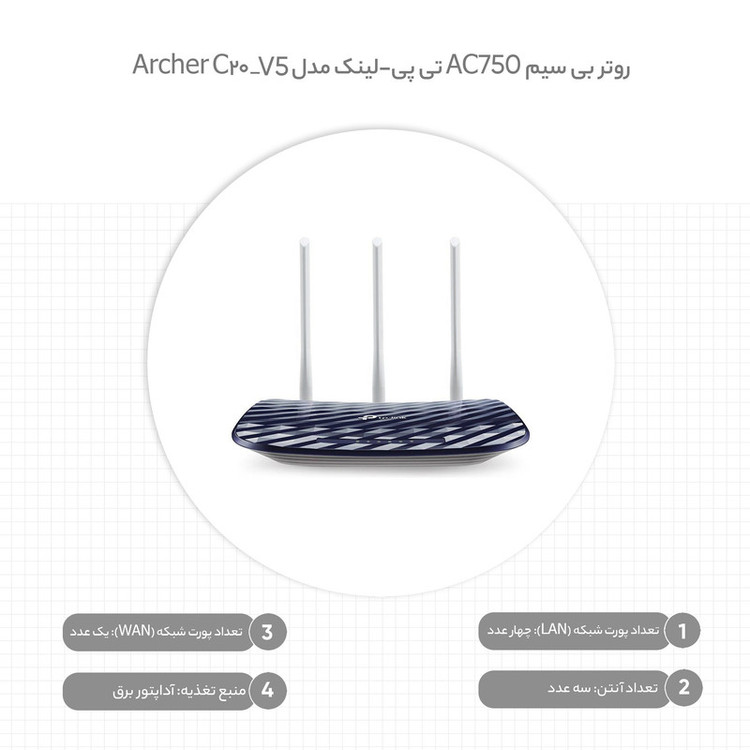 روتر بی سیم AC750 تی پی-لینک مدل Archer C20