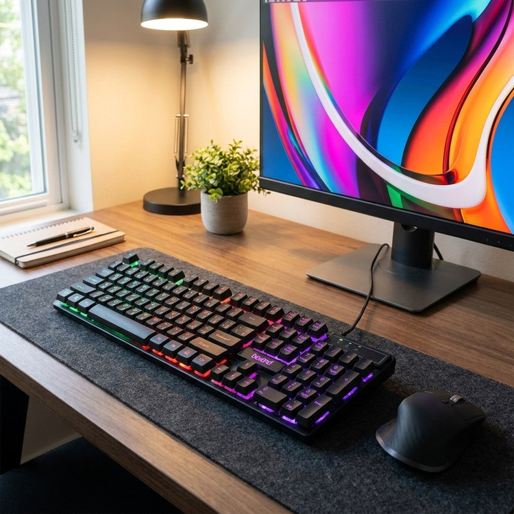 کیبورد بیاند مدل BK-7120 RGB، سوئیچ ممبران، Full-Size، نورپردازی LED RGB
