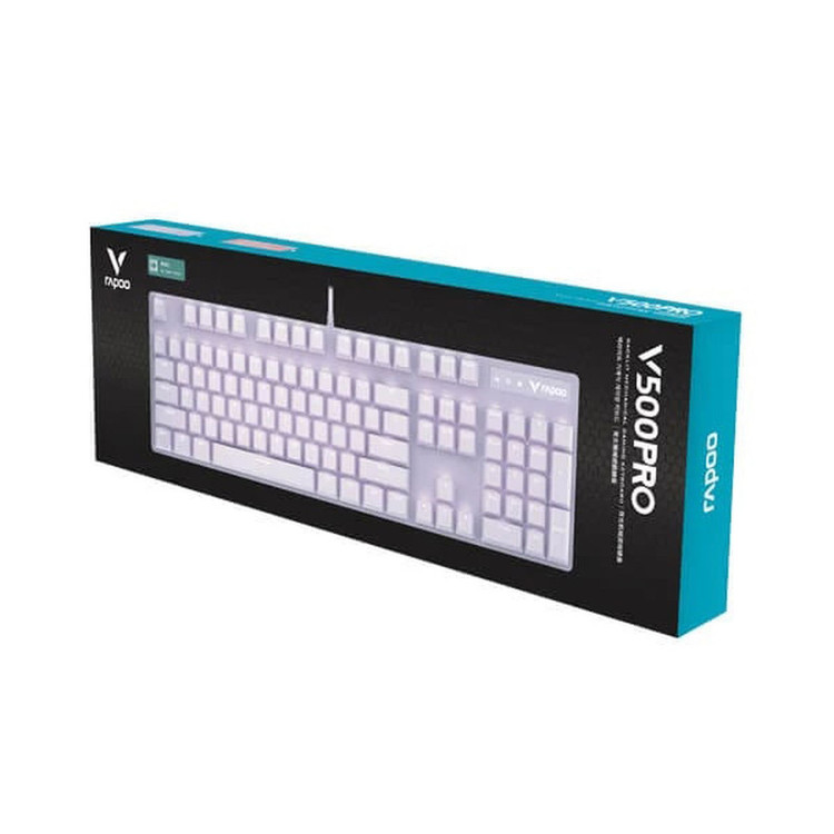 کیبورد مخصوص بازی مکانیکی رپو مدل V500PRO، مکانیکال سوییچ آبی، Full size، نورپردازی RGB