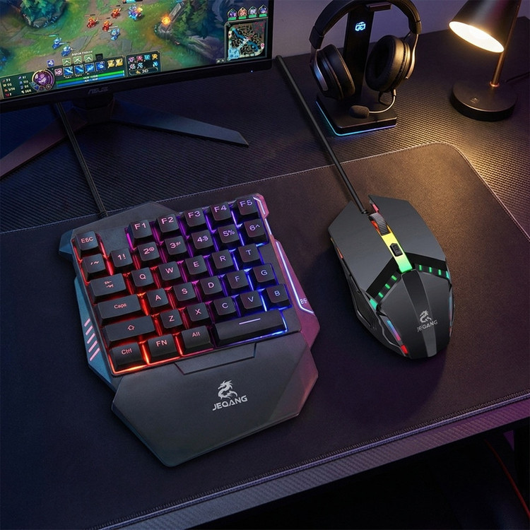 کیبورد و موس مخصوص بازی جکنگ مدل JK-913، سوییچ ممبران، Full-Size، نورپردازی LED RGB